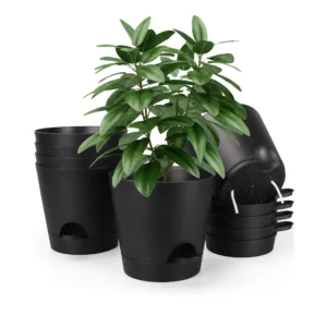 6 Pack 8-inch Self Watering Plant Pots, Black Planters